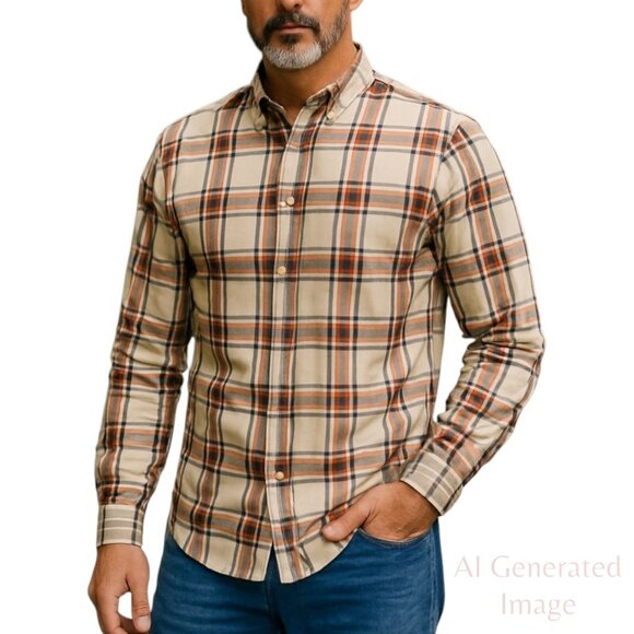 Madda Fella Mens Shirt Button Down Multicolor Plaid Cotton Long Sleeve SIze M - Picture 1 of 13